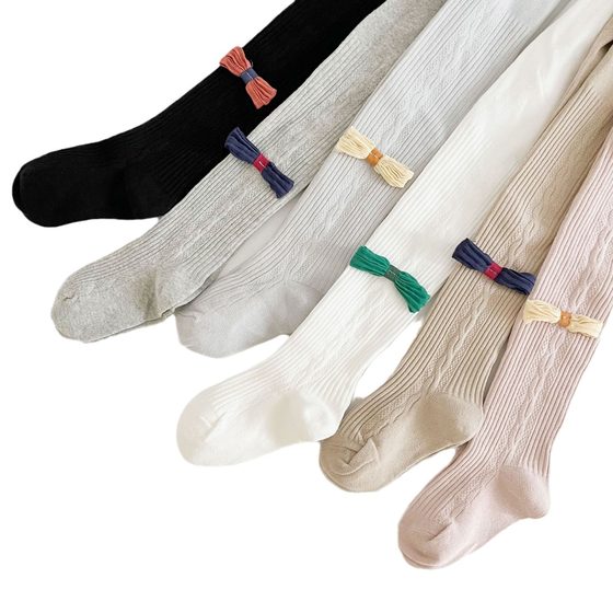 儿童打底裤春秋棉女童连裤袜韩系洋气蝴蝶结宝宝白色外穿打底袜