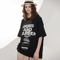 BEEKITE Original Designer Deconstruction Burger Short Sleeve T-Shirt Day Ensemble Printed Loose Round Collar Tee Weight Pure Cotton