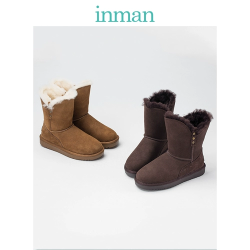 Inman новые короткие ботинки плюс бархатные плоские снежные ботинки хлопковые обувь женская зимняя волосатая обувь самка 4884120027