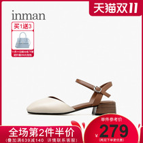 Inman womens shoes fairy wind sandals retro buckle single shoes Joker heels with heels with skirts