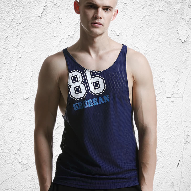Của nam giới thể dục khe lớn thể thao vest sexy lưới thoáng khí không tay hẹp vai rào cản đào tạo lưới mát