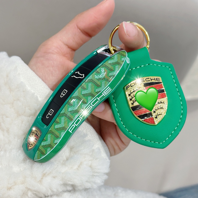 Suitable for Porsche Key Shell Cover Taycan 911 Panamera Macan Cayenne 718 Dog-Tooth Car Keychain