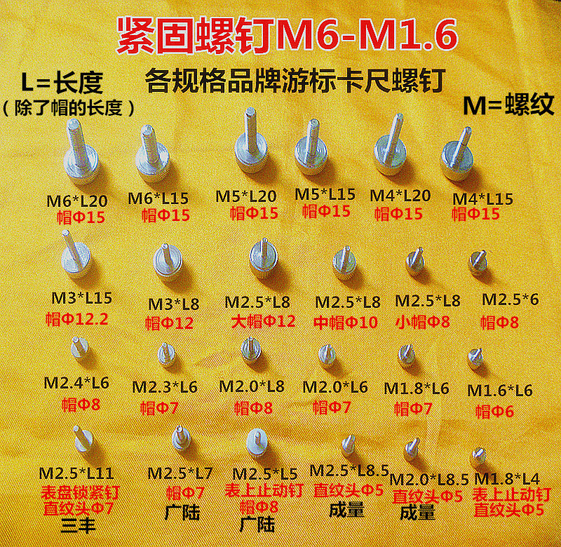 Custom ruler fastening screw lock screw hand screw large cap fixed screw M2M2M4M5M6 measuring accessory