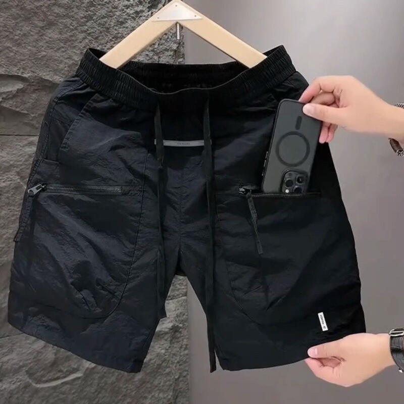 Summer Thin Men's Pocket Zipper Straight-Leg Cargo Shorts, Stylish Loose Quick-Dry Sports Casual Five-Point Shorts