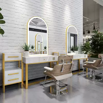 Barber shop mirror wall-mounted hair salon mirror table single-sided floor-to-ceiling with lights Net red barber shop mirror wall-mounted hair salon dedicated