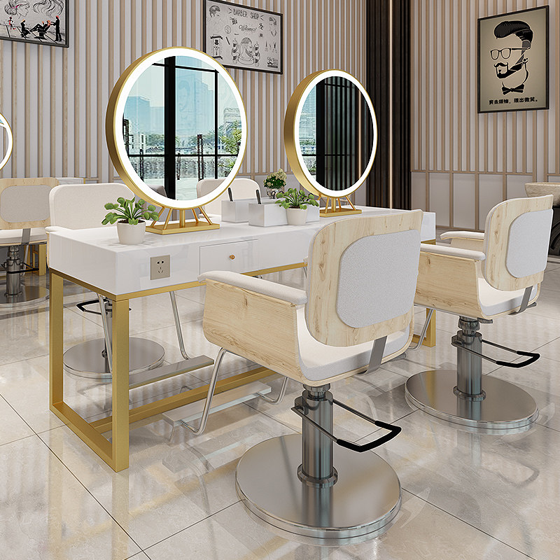 Professional Photo Gallery Makeup Bench Hairdresse Shop Mirror Desk Hair Salon Special Beauty Hair Band Lamp Single-Sided Mirror Minima Hot Dye Table