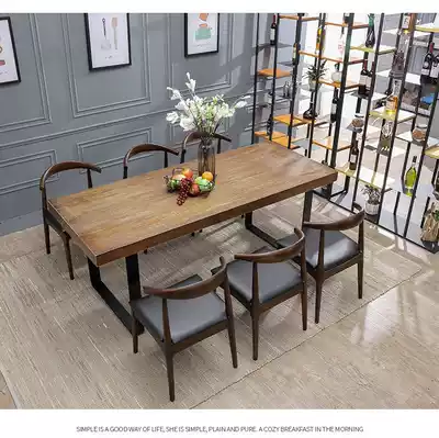 Nordic small apartment pure solid wood retro iron dining table designer table fashion hotel table and chair combination 4 people 8 people