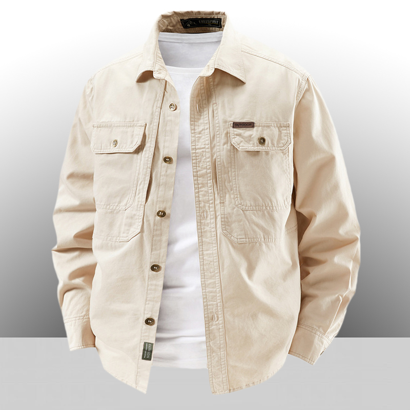 2026 New Multi-Pocket Work Shirt Spring and Autumn Jacket Men's Shirt Long-Sleeved Pure Cotton Casual Loose Shirt for Men