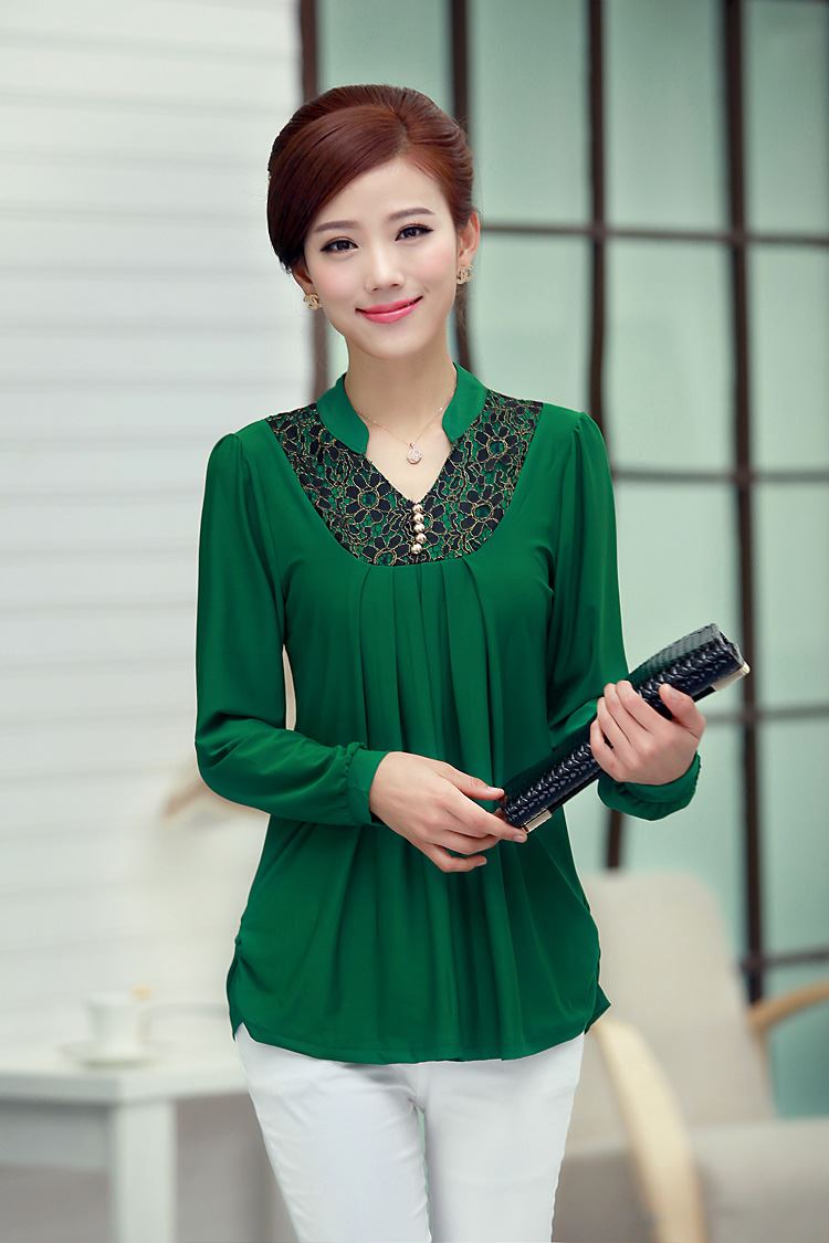Áo phông mùa xuân và mùa thu của phụ nữ trung niên XL áo thun giảm béo nữ trung niên mẹ đầm ren áo khoác nữ trung niên cao cấp