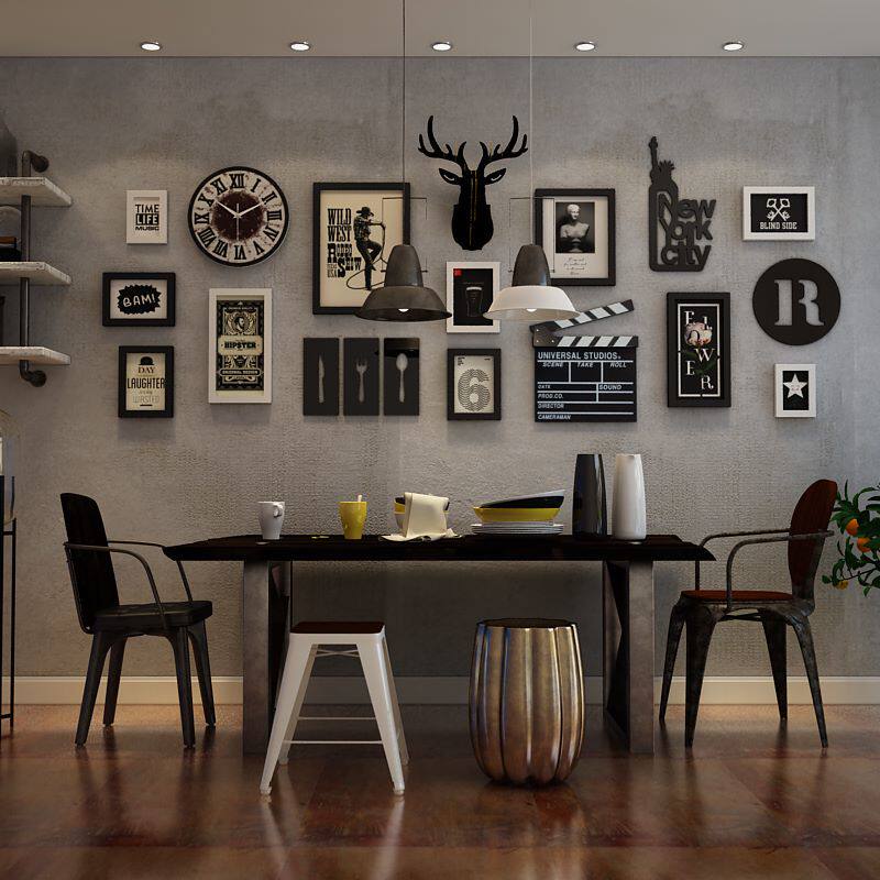 Retro living room photo wall decoration storefront creative personality geometric pendant coffee dining room bar wall decoration