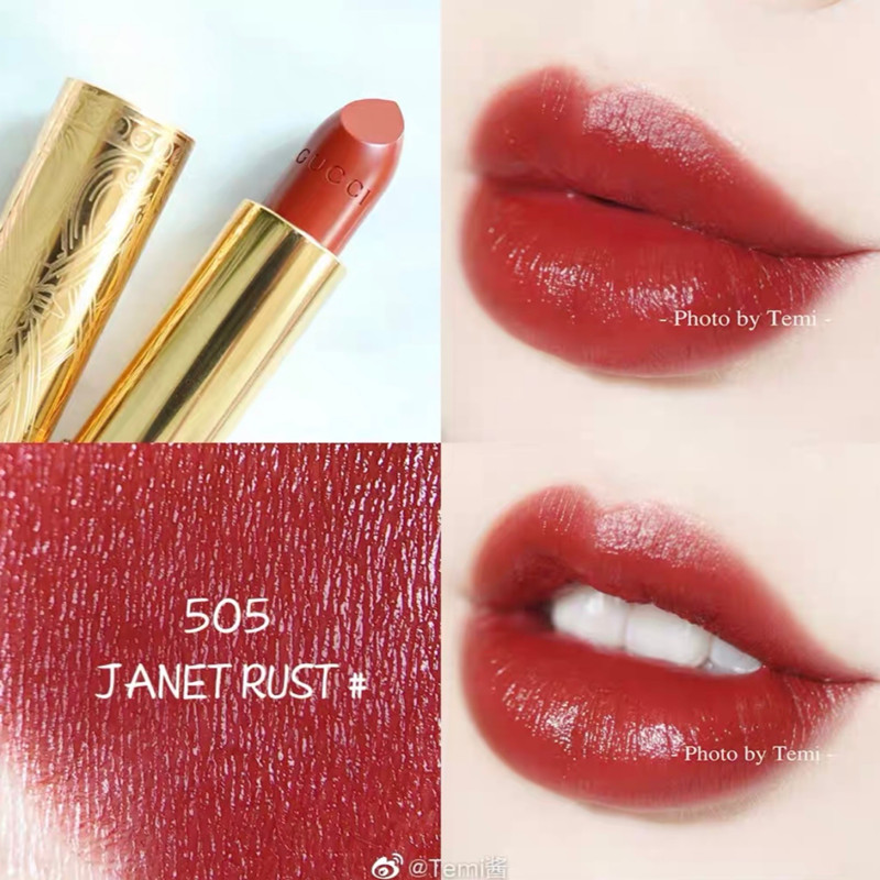 Spot Gucci gold pipe mouth red and small broken flowers New products satin lip balm 203505 25 Guchi limit 308