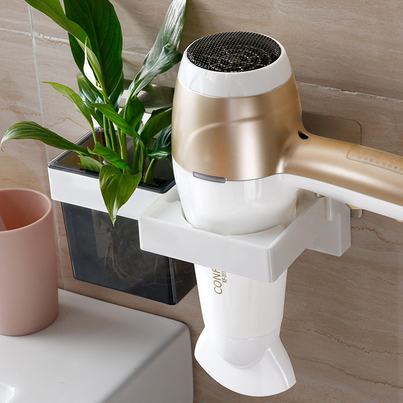 Double Qing new free-perforated hair dryer rack Bathroom suction cup Hair dryer rack Bathroom wall-mounted storage rack
