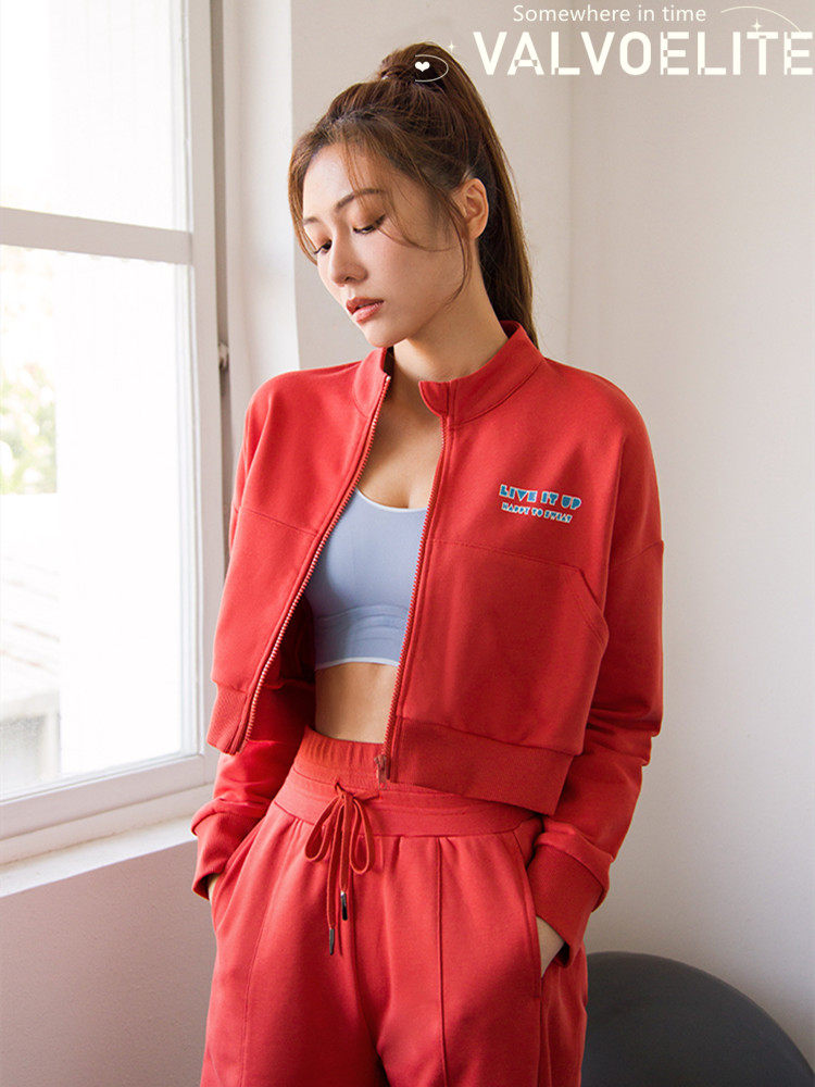 VALVOELITE yoga suit long sleeve loose casual display slim morning running fitness pull-up sport blouse jacket