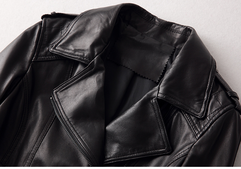 Áo khoác da nữ dáng ngắn cổ vest phối khóa kéo phong cách biker ôm dáng — Màu đen