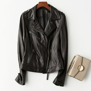 2024 New Imported Sheepskin Motorcycle Genuine Leather Jacket for Women, Short Style, Slim Fit, Stylish and Extended Length