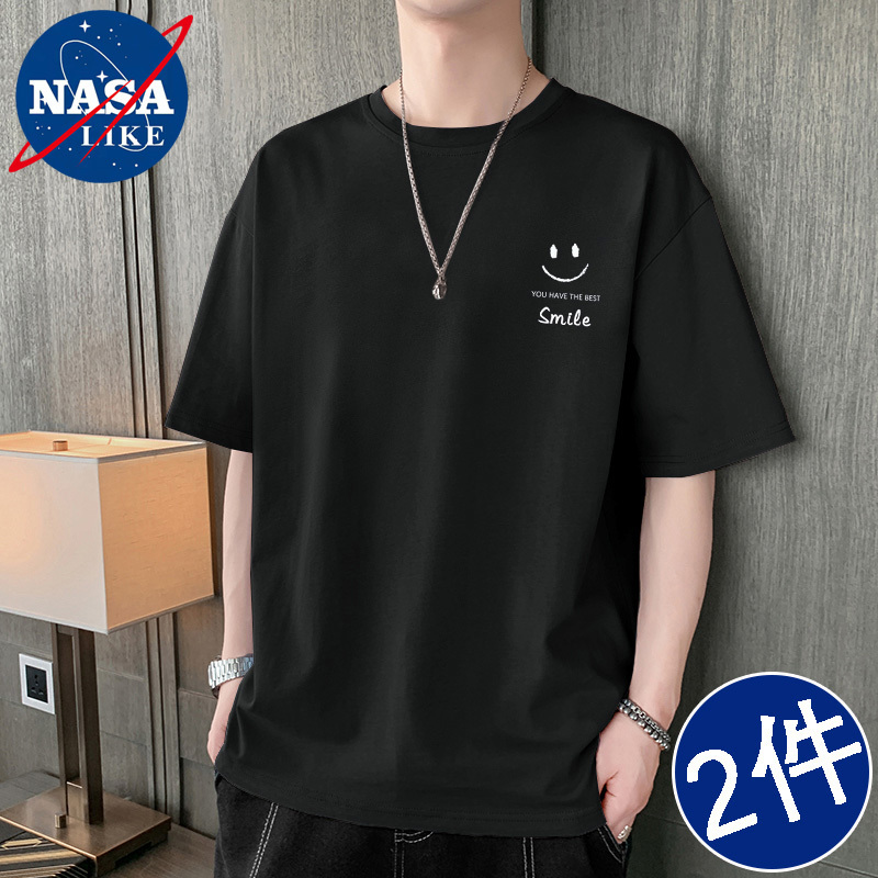 Nasa Trendy Brand Pure Cotton Short-Sleeved Men's Summer New Loose Large Size Casual Half-Sleeve Versatile Round Neck T-Shirt Nasa Trendy Brand Pure Cotton Short-Sleeved Men's Summer New Loose Large Size Casual Half-Sleeve Versatile Round Neck T-Shirt