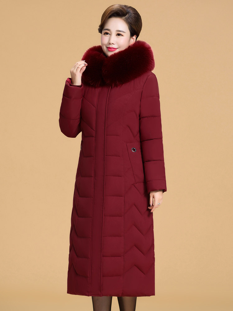 Mom's long feather cotton clothing middle-aged cotton cotton jacket thickened fashion gas cotton coat