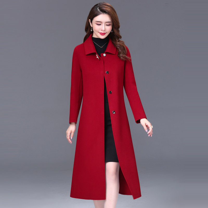 Double - sided cashmere coat girl 2022 new autumn and winter high - end middle - and - long thin middle - aged mom wool coat