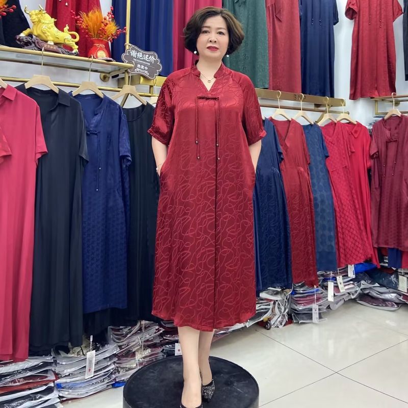 High-End Heavy Silk Dress for Mother-In-Law, Mother's Wedding Banquet Plus-Size Dress, Silk Dress for Women in Their Fifties