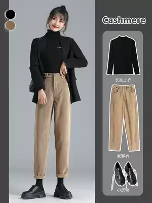 Corduroy pants children autumn and winter loose straight tube slim Joker plus velvet 2021 New Rob slacks casual pants