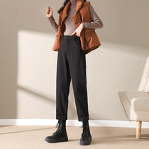 Plus velvet woolen pants children autumn and winter loose straight tube 2021 New High waist nine casual Harlan radish grandma pants