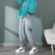 Gray sweatpants womens autumn 2021 New loose bunch foot pants high waist nine-point Harlan radish casual pants