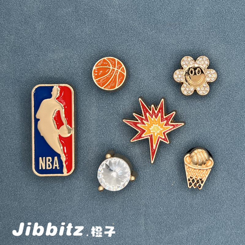 New Crocs Shoe Accessories Shoe Charms Suitable for Crocs Shoes Decorative Shoe Buckle Accessories Textured Metal Basketball Series