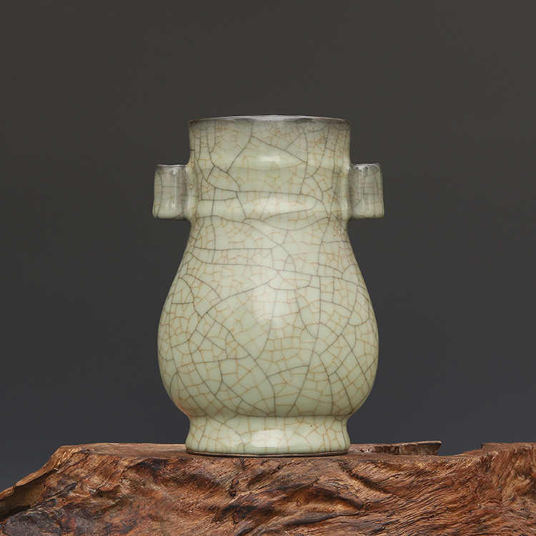 有款哥窑鹿耳瓶 哥窑青釉贯耳瓶- 故宫博物院