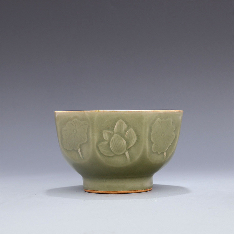 Song Longquan Kiln Mezi Green Engraving Lotus Double Fisher Grain Anise Bowl Antique Porcelain Ancient Play Ancient Porcelain Ware Collection