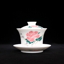 National porcelain wool porcelain 70-80 s state-owned factory goods under glaze hibiscus flower sencai bowl tea cup 7501 porcelain