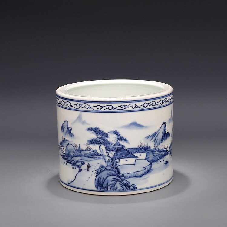 Qingyong Zhengqing Flower Mountain Riverman's family pen holder Wenfang Utensils Antique Porcelain Old Pieces Swing Pieces Old Goods All Hand Painted-Taobao