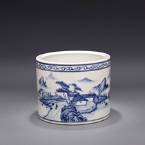 Qing Yongzheng Qinghua Mountain peoples pen holder Wen room equipment antique porcelain old ornaments old goods all hand-painted