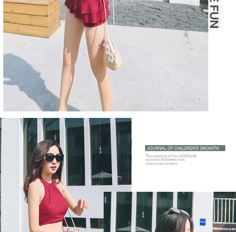 Mùa xuân nóng bỏng phù hợp với phụ nữ váy bảo thủ chia bikini thép tấm phẳng góc thu thập ngực lớn ngực nhỏ áo tắm - Bộ đồ bơi hai mảnh