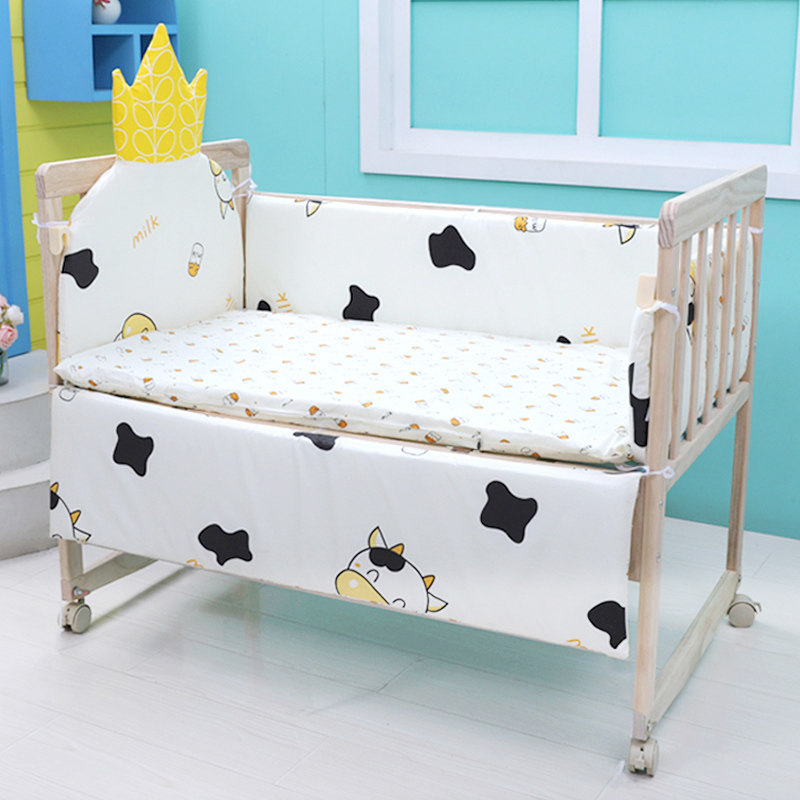 Crib splicing big bed solid wood unpainted cradle newborn cot foldable mobile multifunctional bb baby bed