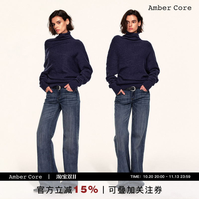 Amber Core Australian Wool Half-High Collar Cable Knit Batwing Sleeve Sweater for Women, Slim Fit Inner Knit Top Amber Core Australian Wool Half-High Collar Cable Knit Batwing Sleeve Sweater for Women, Slim Fit Inner Knit Top