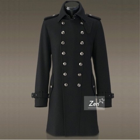 Winter Men's Lapel German Military-Style Retro Slim-Fit Mid-Length Woolen Coat Double-Breasted Woolen Jacket Workwear
