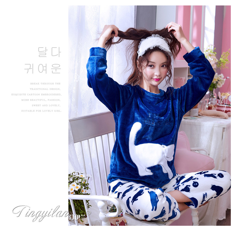 Đồ ngủ nữ mùa thu đông dày cộng với bộ đồ flannel nhung có thể mặc bên ngoài dịch vụ gia đình nhung dài tay dễ thương nhung XL đồ ngủ nữ