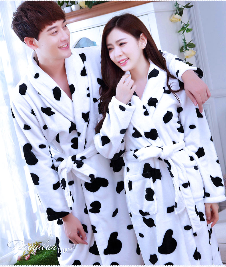 Áo ngủ người yêu áo choàng tắm nam và nữ dày flannel mùa thu và mùa đông san hô lông cừu áo choàng dài tay áo ngủ bò dễ thương đồ ngủ nữ quần áo ngắn