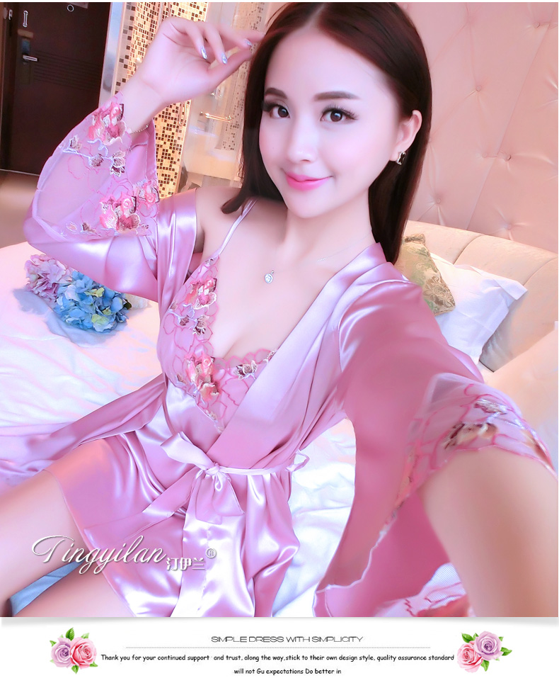 Đồ ngủ mùa hè của phụ nữ ngắn tay hai mảnh phù hợp với lụa ren dây đeo sexy mùa xuân và mùa thu dài tay băng lụa nightdress dịch vụ nhà