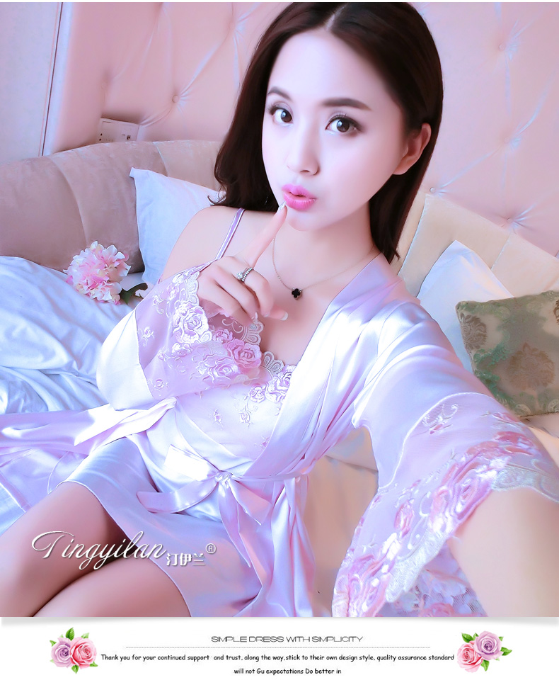 Đồ ngủ mùa hè của phụ nữ ngắn tay hai mảnh phù hợp với lụa ren dây đeo sexy mùa xuân và mùa thu dài tay băng lụa nightdress dịch vụ nhà