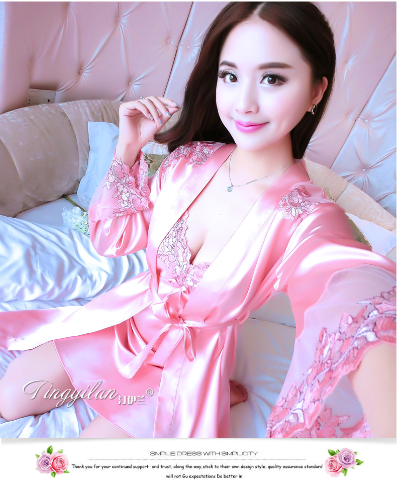 Đồ ngủ mùa hè của phụ nữ ngắn tay hai mảnh phù hợp với lụa ren dây đeo sexy mùa xuân và mùa thu dài tay băng lụa nightdress dịch vụ nhà