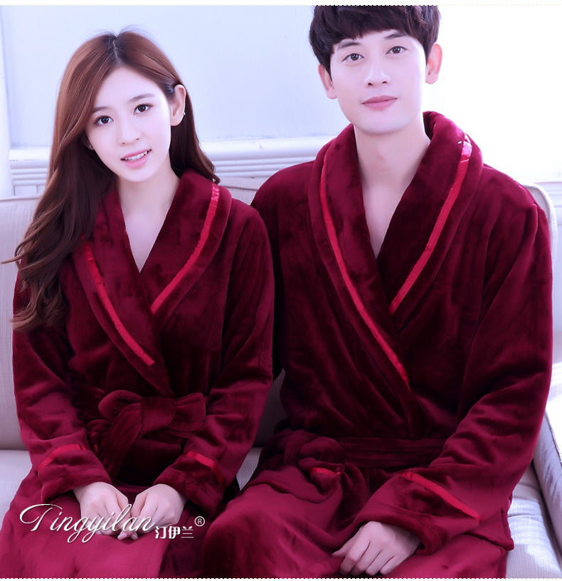 Cặp vợ chồng dày flannel áo choàng tắm áo choàng tắm mùa thu và mùa đông san hô lông cừu dài tay áo trung niên đồ ngủ nhà dịch vụ nam và nữ váy ngủ nam mùa đông