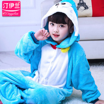 Cute cartoon Doraemon Ding cat childrens conjoined pajamas boys and girls Baby students performance clothes