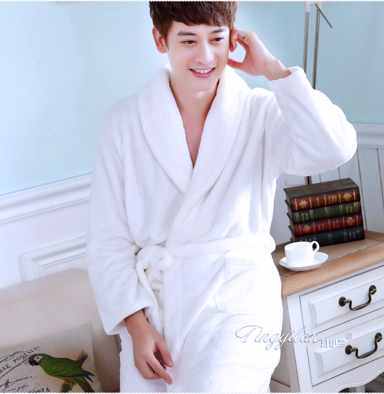 Dịch vụ tại nhà khách sạn áo ngủ nam dày flannel mùa thu và mùa đông thẩm mỹ viện áo choàng tắm dày lông cừu đồ ngủ phi bóng