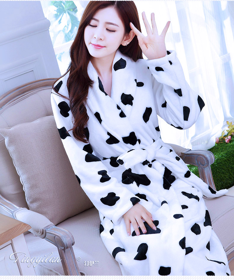 Của phụ nữ dày flannel áo choàng tắm mùa thu và mùa đông dài tay mùa thu và mùa đông san hô fleece dễ thương đồ ngủ rắn vàng