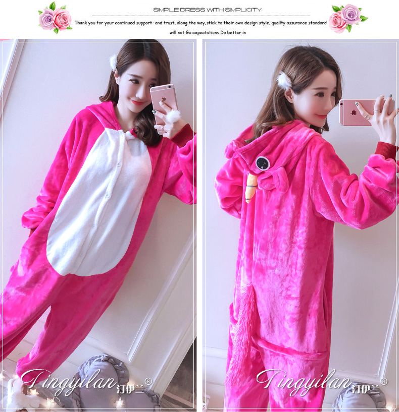 Flannel phim hoạt hình một bộ đồ ngủ nam và nữ mùa thu đông dày khủng long Pikachu bộ đồ ngủ động vật cặp đôi dịch vụ nhà đồ bộ kiểu mới