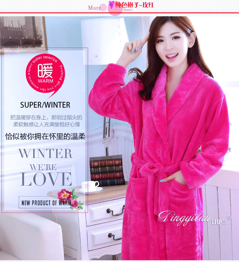 Của phụ nữ dày flannel áo choàng tắm mùa thu và mùa đông dài tay mùa thu và mùa đông san hô fleece dễ thương đồ ngủ rắn vàng