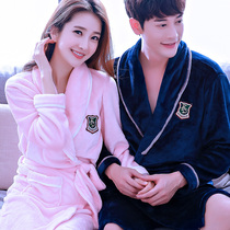 Couple nightgown female winter thickened flannel pajamas home clothing bathrobe mens bathrobe coral velvet morning gown to keep warm