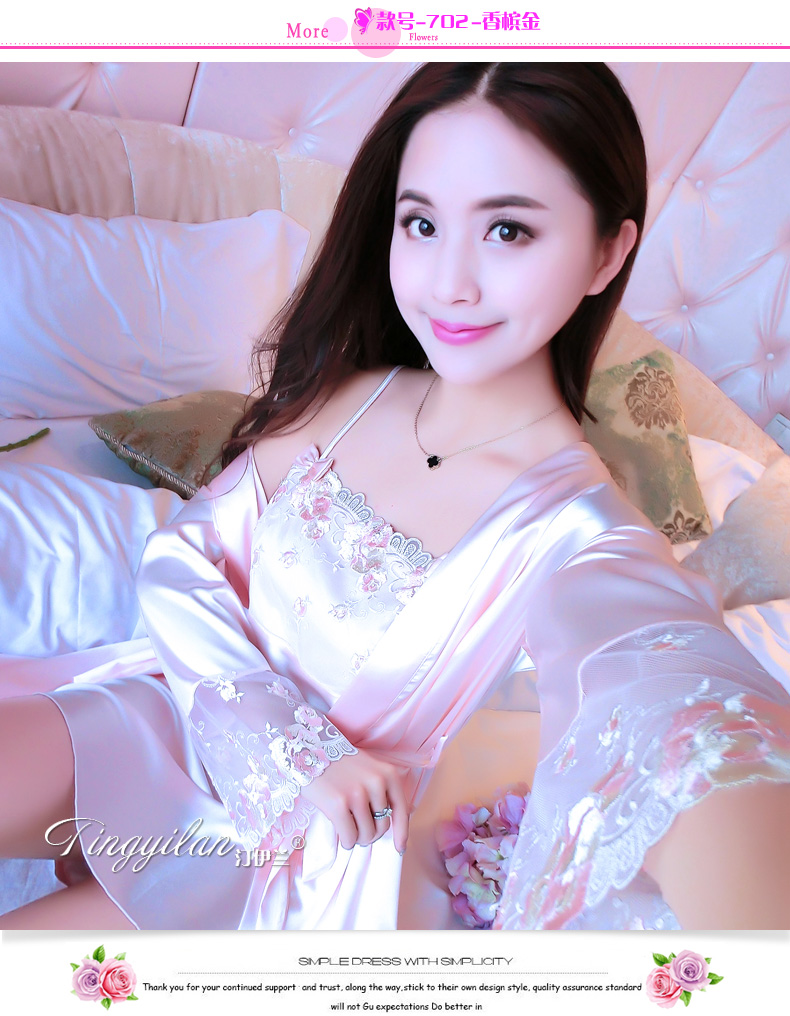 Đồ ngủ mùa hè của phụ nữ ngắn tay hai mảnh phù hợp với lụa ren dây đeo sexy mùa xuân và mùa thu dài tay băng lụa nightdress dịch vụ nhà