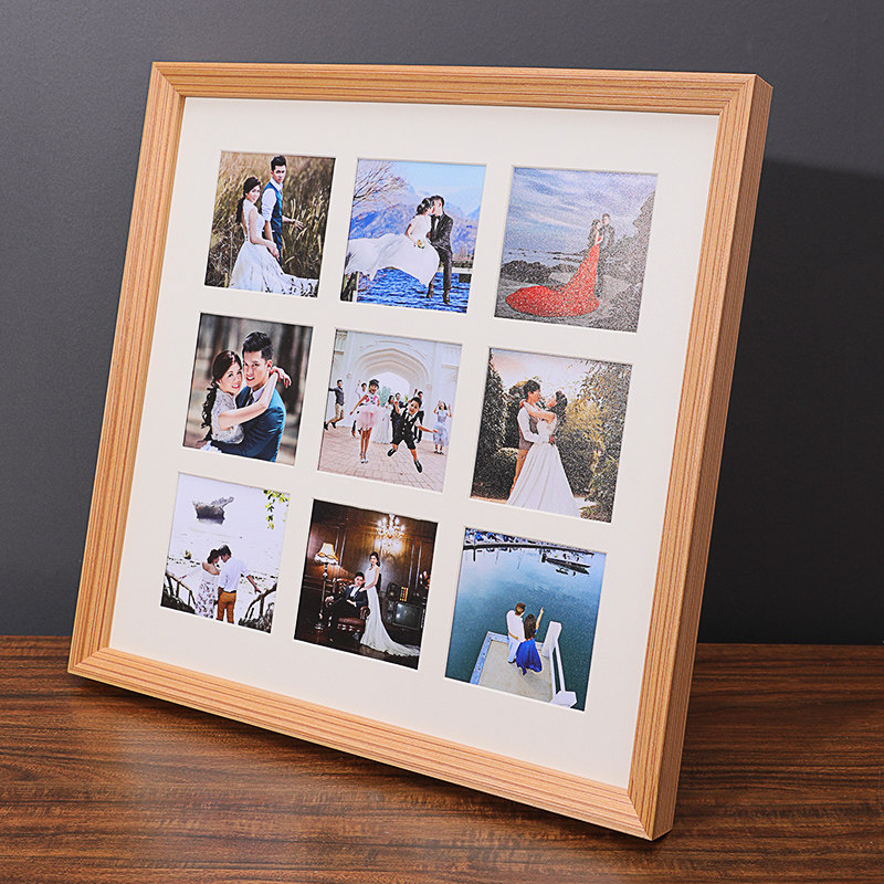 Wash photos to make a nine-square photo frame wedding wall photo custom 9-square 7-inch baby solid wood combination table